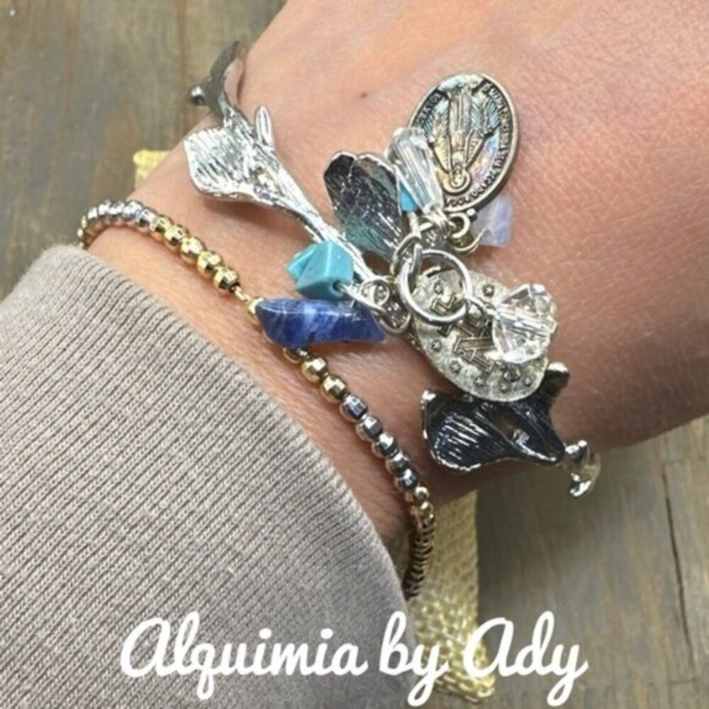 Statement virgen Mary medals silver bangle bracelet - Picture 2 of 3